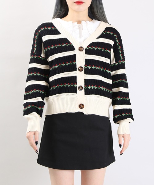 WC(ダブル シー)の「WC/チューリップ柄カーディガン(カーディガン/ボレロ・レディース・ブラック/ベージュ/ピンク・FREE)」の7枚目の写真