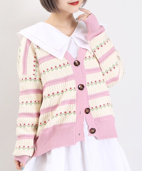 WC(ダブル シー)の「WC/チューリップ柄カーディガン(カーディガン/ボレロ・レディース・ブラック/ベージュ/ピンク・FREE)」の11枚目の写真