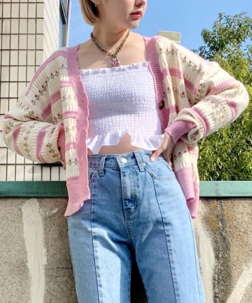 WC(ダブル シー)の「WC/チューリップ柄カーディガン(カーディガン/ボレロ・レディース・ブラック/ベージュ/ピンク・FREE)」の13枚目の写真