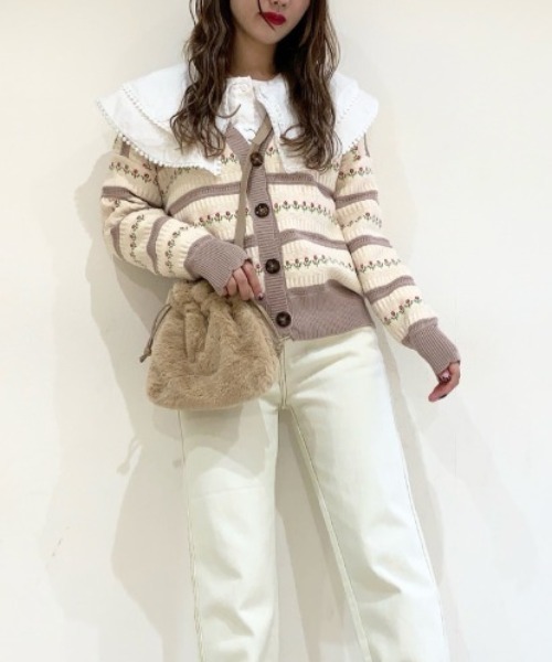 WC(ダブル シー)の「WC/チューリップ柄カーディガン(カーディガン/ボレロ・レディース・ブラック/ベージュ/ピンク・FREE)」の14枚目の写真