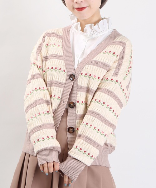 WC(ダブル シー)の「WC/チューリップ柄カーディガン(カーディガン/ボレロ・レディース・ブラック/ベージュ/ピンク・FREE)」の10枚目の写真