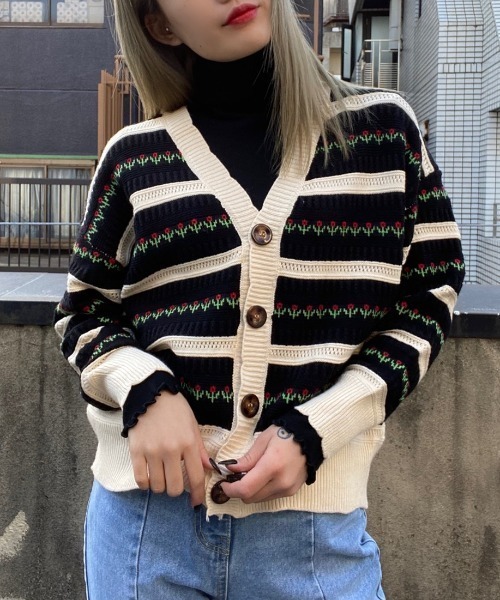 WC(ダブル シー)の「WC/チューリップ柄カーディガン(カーディガン/ボレロ・レディース・ブラック/ベージュ/ピンク・FREE)」の12枚目の写真