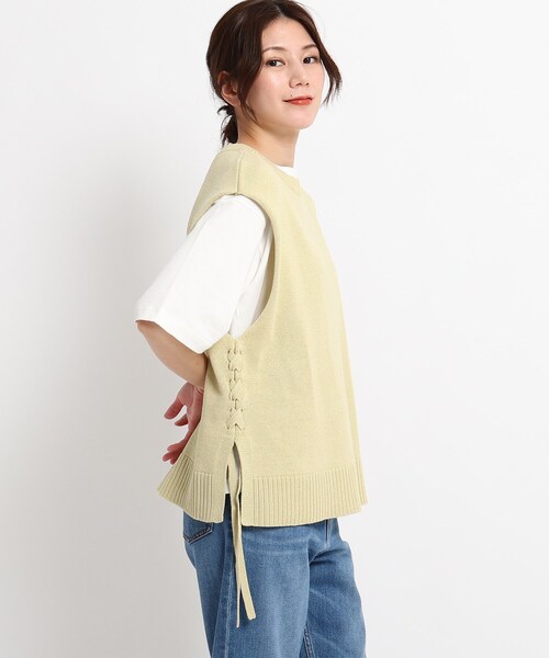 ◆【S～L/洗える/日本製】レースアップニットベスト