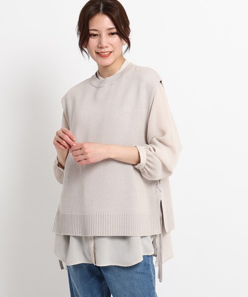 ◆【S～L/洗える/日本製】レースアップニットベスト