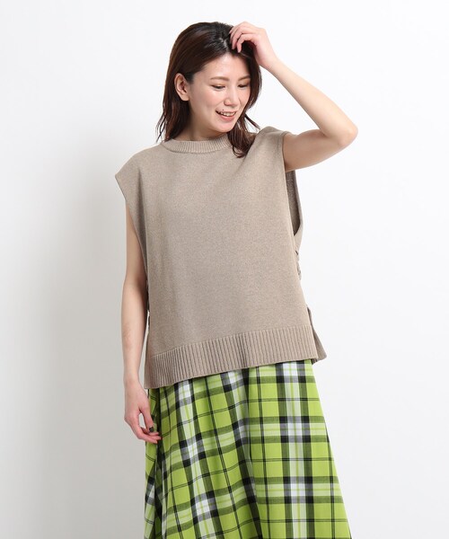 ◆【S～L/洗える/日本製】レースアップニットベスト