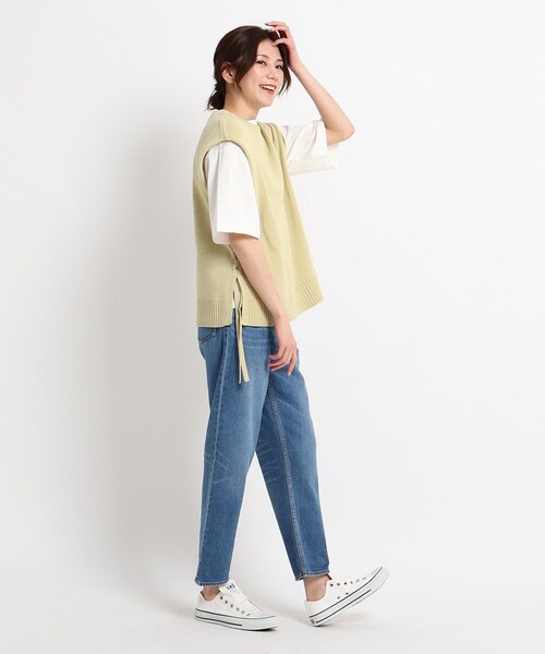 ◆【S～L/洗える/日本製】レースアップニットベスト