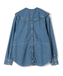 ganni デニム　シャツ　新品 Ganni Denim shirt with decorative flaps | Women's Clothing