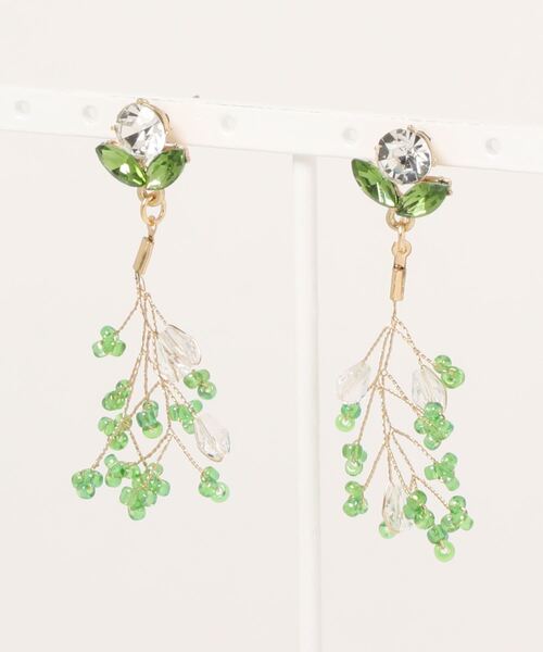 Chaco(チャコ)の「CHACO/ お花カットガラスと小枝のピアス(ピアス(両耳用)・レディース・ホワイト×グリーン・FREE)」の1枚目の写真