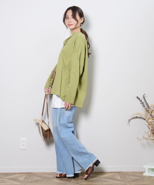 shopnikoniko(ショップニコニコ)の「2wayレースアップトップス(Tシャツ/カットソー・レディース・ブラック/オフホワイト/グリーン/ライトベージュ・フリー)」の16枚目の写真