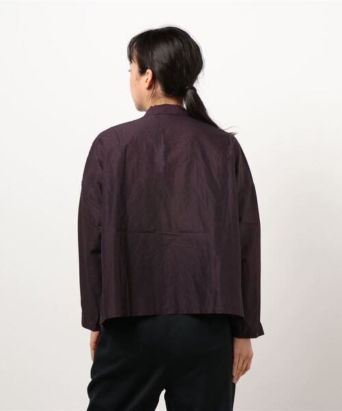 mizuiroind（ミズイロインド）の「フロントレーススタンドカラーワイドシャツ（シャツ/ブラウス・レディース・パープル/オフホワイト・FREE）」の4枚目の写真