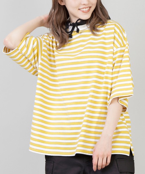 SPINNS（スピンズ）の「【ゆったりシルエット】10色展開 ボーダーリンガーTシャツ（Tシャツ/カットソー・レディース・ボルドー/ホワイト系その他/グレー系その他/グリーン系その他/ブルー系その他/イエロー系その他/レッド系その他/ホワイト系その他2/ホワイト系その他3/グリーン系その他2・ONESIZE）」の12枚目の写真