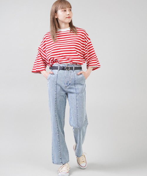 SPINNS（スピンズ）の「【ゆったりシルエット】10色展開 ボーダーリンガーTシャツ（Tシャツ/カットソー・レディース・ボルドー/ホワイト系その他/グレー系その他/グリーン系その他/ブルー系その他/イエロー系その他/レッド系その他/ホワイト系その他2/ホワイト系その他3/グリーン系その他2・ONESIZE）」の22枚目の写真