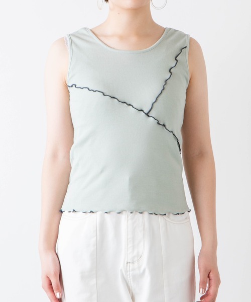 WEGO(ウィゴー)の「WEGO/配色メロウタンクトップ(タンクトップ・レディース・グリーン/アイボリー・FREE)」の9枚目の写真