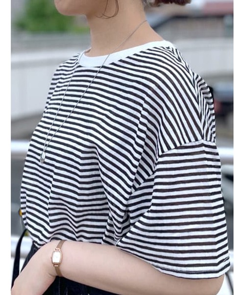 RIVE DROITE（リヴドロワ）の「シアーボーダーTee（Tシャツ/カットソー・レディース・ホワイト/ブラック/カーキ・FREE）」の2枚目の写真