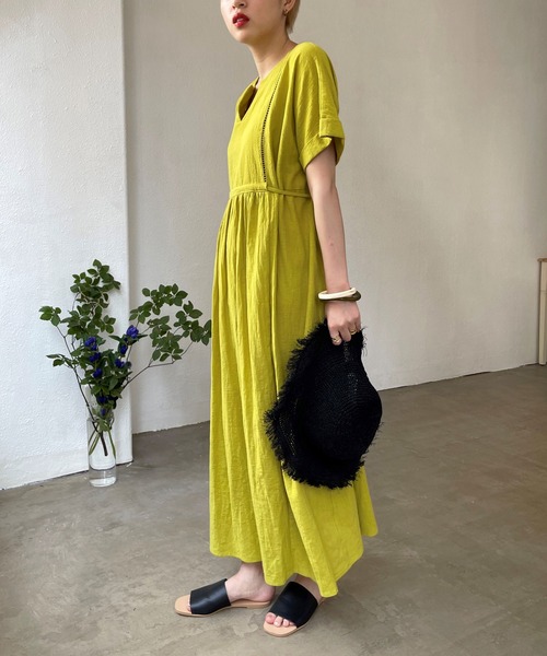 Shelly island（シェリーアイランド）の「スキッパーコットンロングワンピース（ワンピース・レディース・ブラック/オリーブドラブ・M）」の7枚目の写真