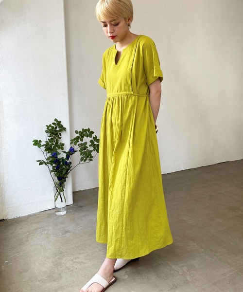 Shelly island（シェリーアイランド）の「スキッパーコットンロングワンピース（ワンピース・レディース・ブラック/オリーブドラブ・M）」の8枚目の写真