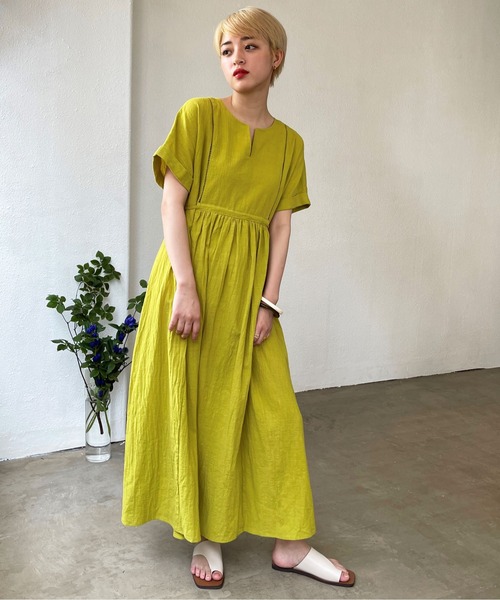 Shelly island（シェリーアイランド）の「スキッパーコットンロングワンピース（ワンピース・レディース・ブラック/オリーブドラブ・M）」の9枚目の写真