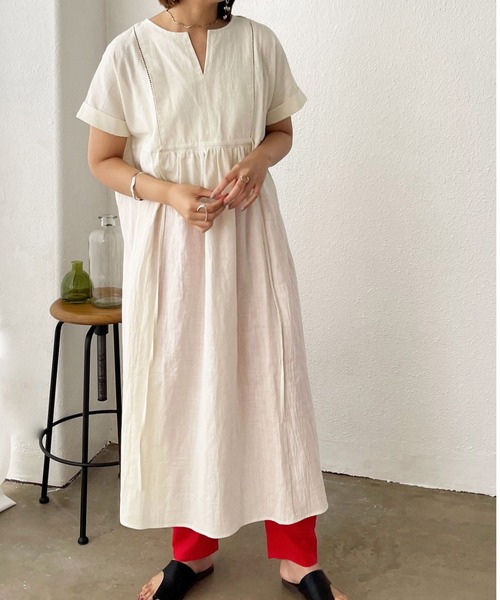 Shelly island（シェリーアイランド）の「スキッパーコットンロングワンピース（ワンピース・レディース・ブラック/オリーブドラブ・M）」の6枚目の写真