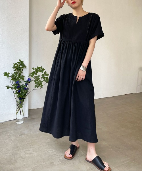 Shelly island（シェリーアイランド）の「スキッパーコットンロングワンピース（ワンピース・レディース・ブラック/オリーブドラブ・M）」の11枚目の写真