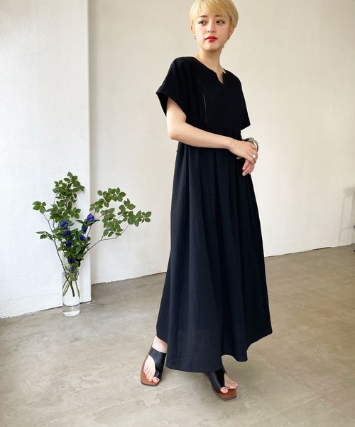 Shelly island（シェリーアイランド）の「スキッパーコットンロングワンピース（ワンピース・レディース・ブラック/オリーブドラブ・M）」の12枚目の写真