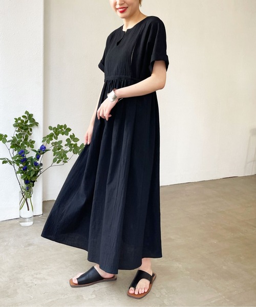 Shelly island（シェリーアイランド）の「スキッパーコットンロングワンピース（ワンピース・レディース・ブラック/オリーブドラブ・M）」の13枚目の写真