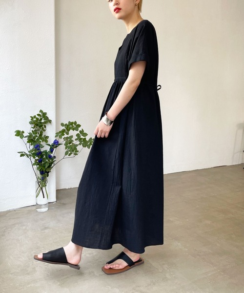 Shelly island（シェリーアイランド）の「スキッパーコットンロングワンピース（ワンピース・レディース・ブラック/オリーブドラブ・M）」の20枚目の写真