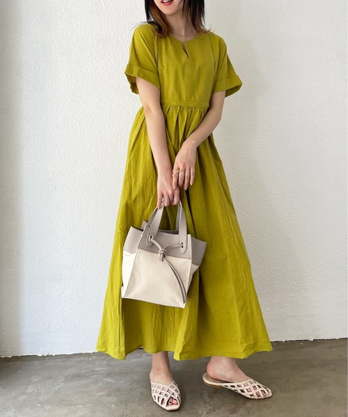 Shelly island（シェリーアイランド）の「スキッパーコットンロングワンピース（ワンピース・レディース・ブラック/オリーブドラブ・M）」の17枚目の写真