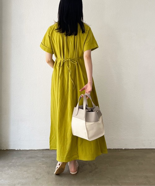 Shelly island（シェリーアイランド）の「スキッパーコットンロングワンピース（ワンピース・レディース・ブラック/オリーブドラブ・M）」の18枚目の写真