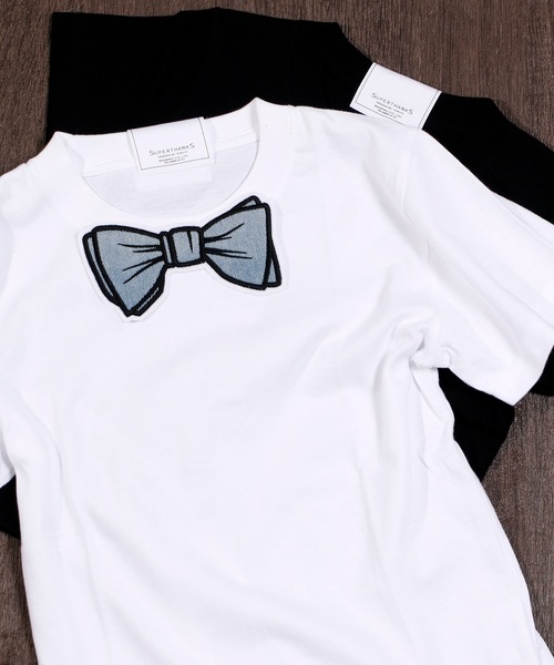 SUPERTHANKS（スーパーサンクス）の「【キッズ】蝶ネクタイワッペンベーシックTシャツ リンクコーデ 親子コーデ（Tシャツ/カットソー・キッズ・ホワイト×ブルー/ブラック×ブルー・100/110/120/130/140/150）」の8枚目の写真