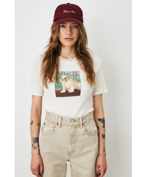 MOUSSY（マウジー）の「BE LOVED DOG Tシャツ（Tシャツ/カットソー・レディース・ライトブラック/ライトブルー/アイボリー・FREE）」の9枚目の写真