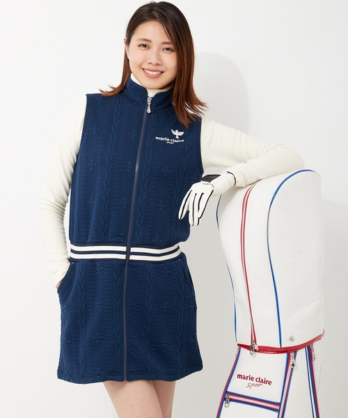 Marie Claire Golf マリクレール ゴルフ ワンポイントロゴ 膨れジャガード ストレッチ チュニックワンピース