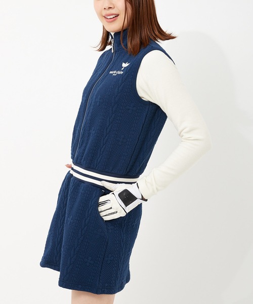 Marie Claire Golf マリクレール ゴルフ ワンポイントロゴ 膨れジャガード ストレッチ チュニックワンピース
