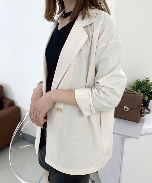 SPIGA（スピーガ）の「麻ライクテーラードジャケット（テーラードジャケット・レディース・アイボリー/ブラック/ベージュ・FREE）」の2枚目の写真