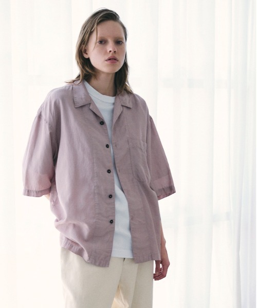 UNFIL（アンフィル）の「unfil アンフィル / cotton & silk-twill short sleeve shirt コットンシルクツイル オープンカラー半袖シャツ / WWSP-UU016（シャツ/ブラウス・メンズ・ライラック/ダークネイビー・5/4）」の2枚目の写真