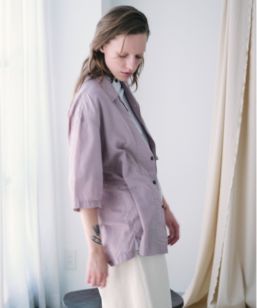 UNFIL（アンフィル）の「unfil アンフィル / cotton & silk-twill short sleeve shirt コットンシルクツイル オープンカラー半袖シャツ / WWSP-UU016（シャツ/ブラウス・メンズ・ライラック/ダークネイビー・5/4）」の10枚目の写真