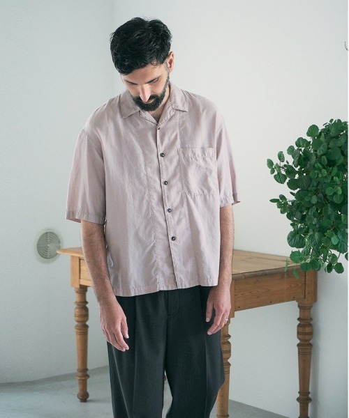 UNFIL（アンフィル）の「unfil アンフィル / cotton & silk-twill short sleeve shirt コットンシルクツイル オープンカラー半袖シャツ / WWSP-UU016（シャツ/ブラウス・メンズ・ライラック/ダークネイビー・5/4）」の14枚目の写真