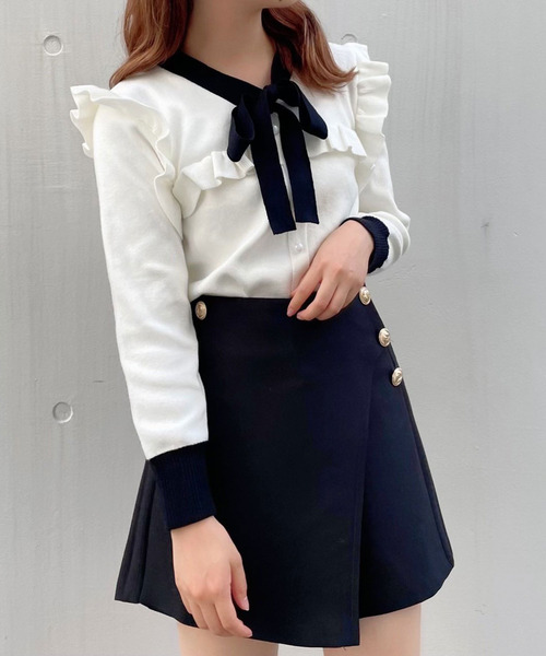 titty&Co. PETIT(ティティアンドコープティ)の「【titty&Co.PETIT】バイカラーリボンニットトップス(ニット/セーター・レディース・ホワイト/ブラック・FREE)」の3枚目の写真