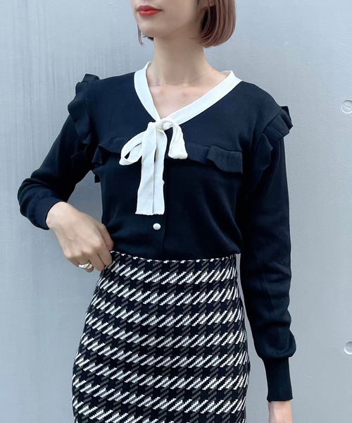 titty&Co. PETIT(ティティアンドコープティ)の「【titty&Co.PETIT】バイカラーリボンニットトップス(ニット/セーター・レディース・ホワイト/ブラック・FREE)」の8枚目の写真