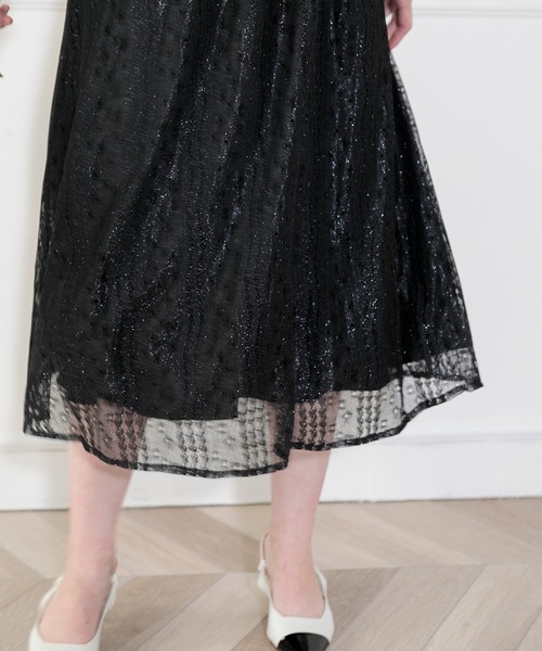 LEJA】美脚効果 刺繍レース切り替えハイウエストドレス結婚式