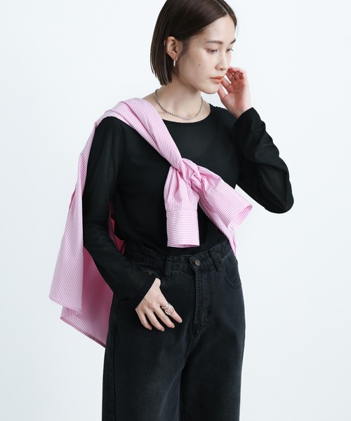 select MOCA(セレクトモカ)の「クルーネックシアートップス(Tシャツ/カットソー・レディース・ホワイト/ブラック/サックスブルー/ピンク/オレンジ/グリーン・FREE)」の18枚目の写真