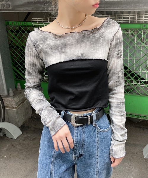 Figments(フィグメンツ)の「ブロックタイダイプルオーバー(Tシャツ/カットソー・レディース・ブラック・FREE)」の1枚目の写真