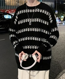 シックインストライプルーズラウンドネックセーター