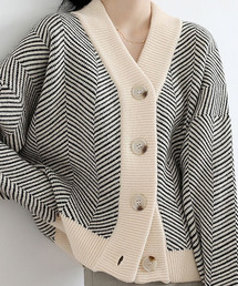 【c.u.l:w】ビッグボタンヘリンボーンVネックカーディガン culw113