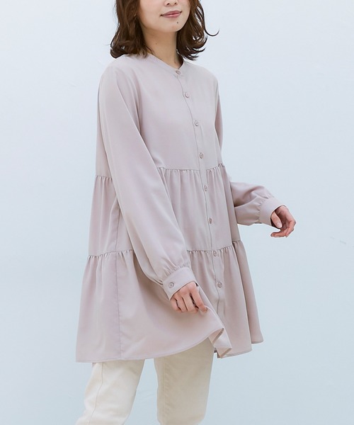 Honeys（ハニーズ）の「ティアードブラウス（シャツ/ブラウス・レディース・ホワイト/ブラック/ピンク系その他/グリーン系その他/グレイッシュベージュ・S/M/L）」の5枚目の写真