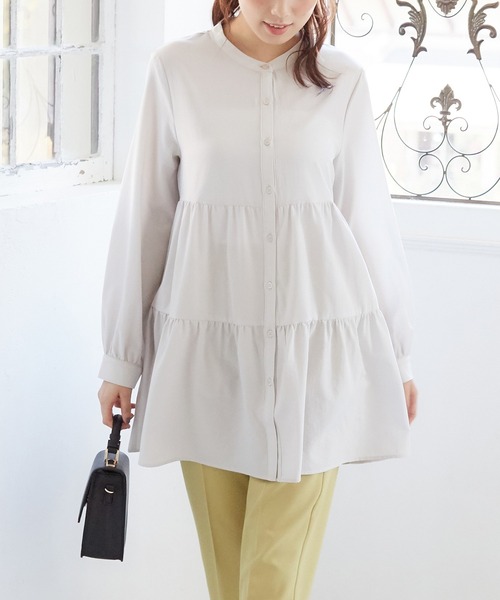 Honeys（ハニーズ）の「ティアードブラウス（シャツ/ブラウス・レディース・ホワイト/ブラック/ピンク系その他/グリーン系その他/グレイッシュベージュ・S/M/L）」の3枚目の写真