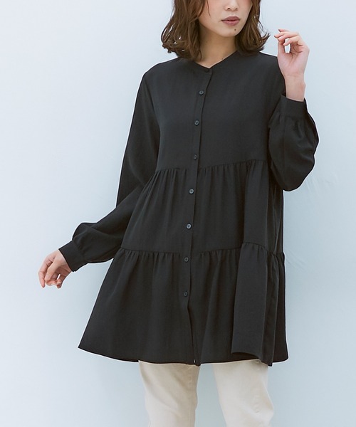 Honeys（ハニーズ）の「ティアードブラウス（シャツ/ブラウス・レディース・ホワイト/ブラック/ピンク系その他/グリーン系その他/グレイッシュベージュ・S/M/L）」の2枚目の写真