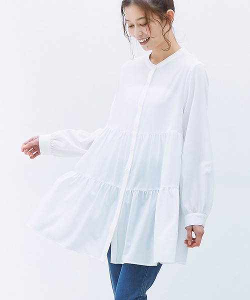 Honeys（ハニーズ）の「ティアードブラウス（シャツ/ブラウス・レディース・ホワイト/ブラック/ピンク系その他/グリーン系その他/グレイッシュベージュ・S/M/L）」の7枚目の写真