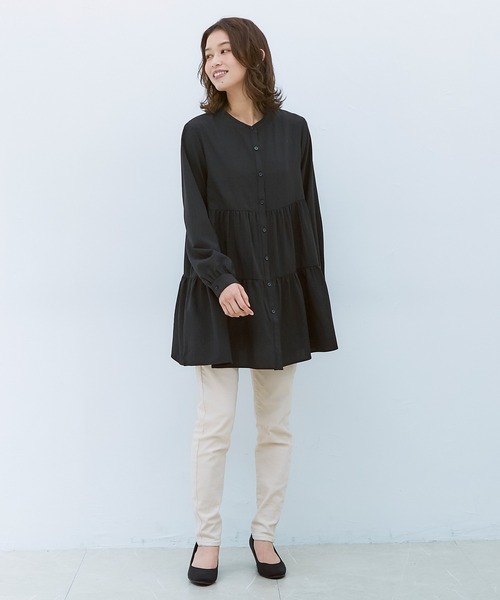 Honeys（ハニーズ）の「ティアードブラウス（シャツ/ブラウス・レディース・ホワイト/ブラック/ピンク系その他/グリーン系その他/グレイッシュベージュ・S/M/L）」の9枚目の写真