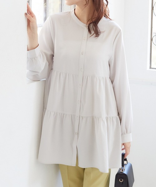 Honeys（ハニーズ）の「ティアードブラウス（シャツ/ブラウス・レディース・ホワイト/ブラック/ピンク系その他/グリーン系その他/グレイッシュベージュ・S/M/L）」の22枚目の写真