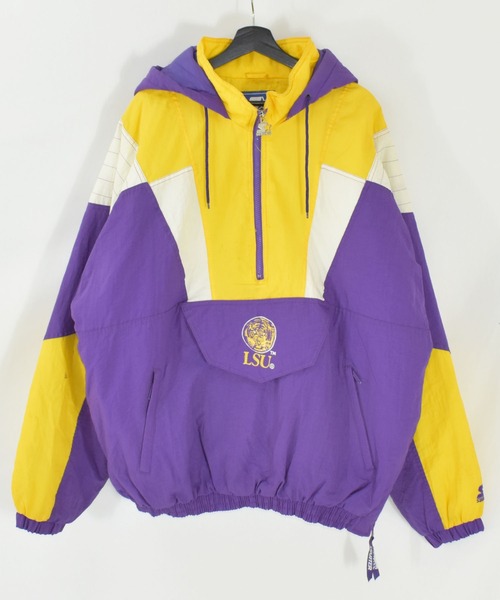 【ヴィンテージ古着】90s LSU Tigers and Lady Tigers STARTER スターター 中綿入りナイロンジャケット ハーフジッププルオーバー